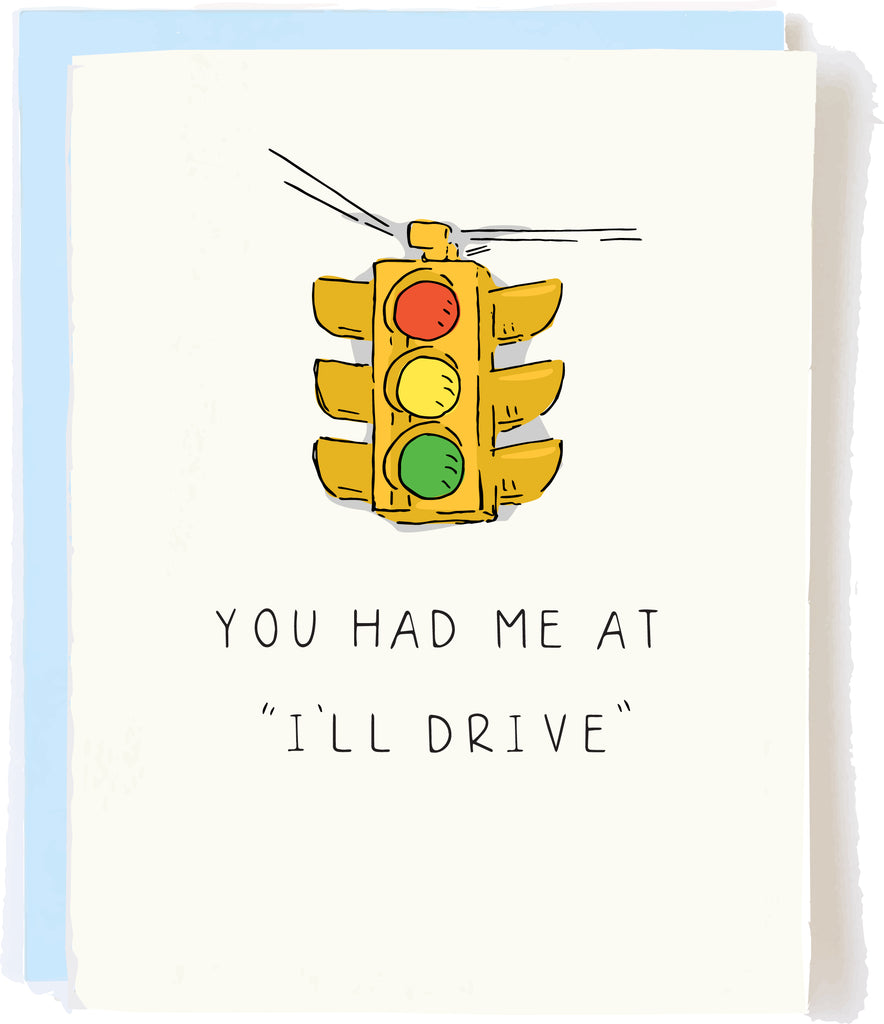 Funny Greeing with Driving Car Humor for any couple celebrating an anniversary or Valentine's Day, or simply to say I Love You
